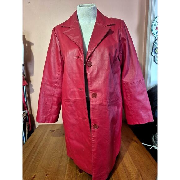 Vintage Genuine Red Leather Venezia trench coat womens size‎ 14W plus size - Picture 1 of 5